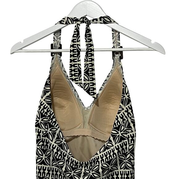 Lands' End Swim Womens 12 One Piece Halter Geo Print Tummy Slimming Black Ivory - Picture 6 of 9